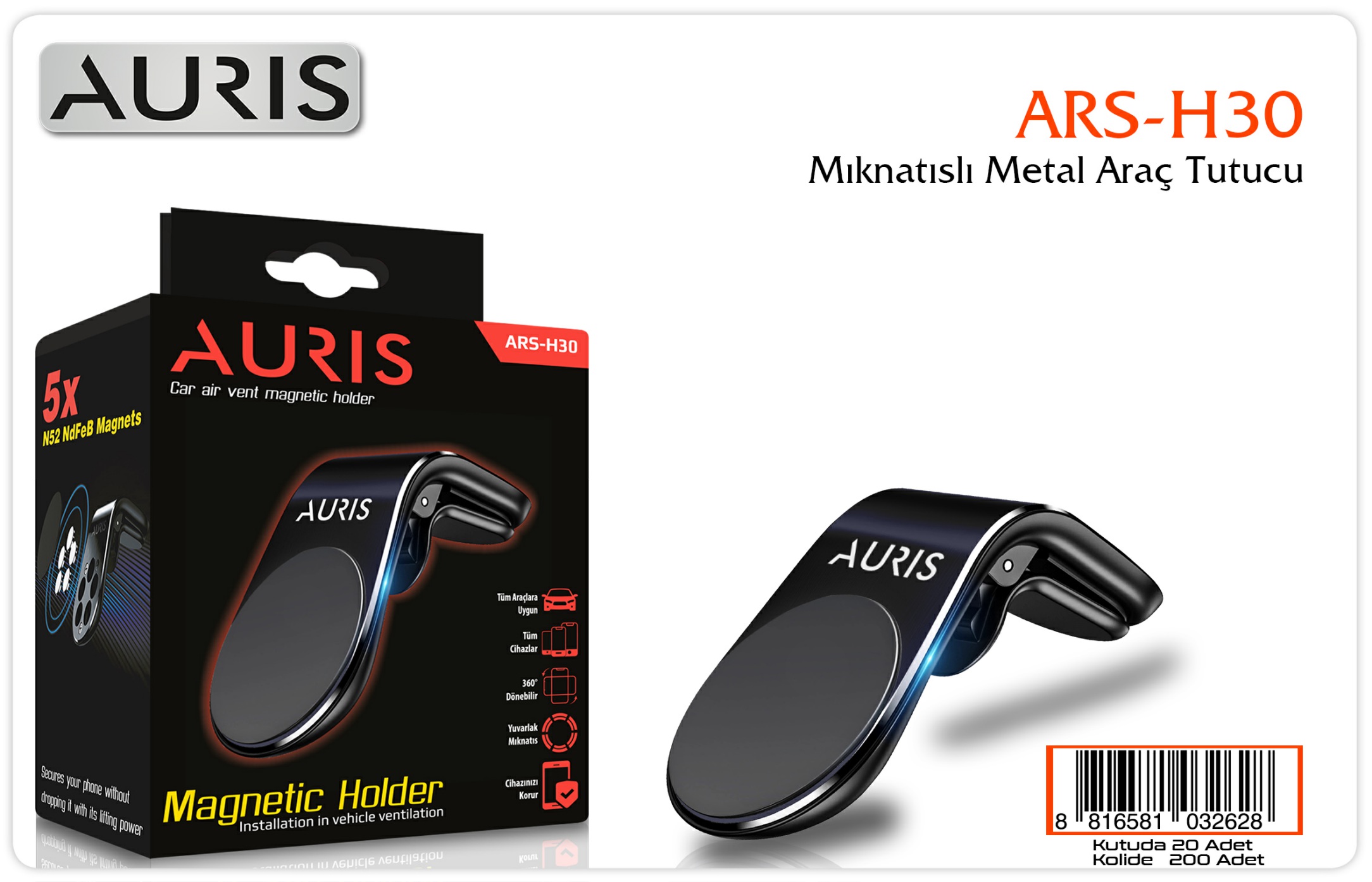 Auris H30 Metal Araç İçi Telefon Tutucu